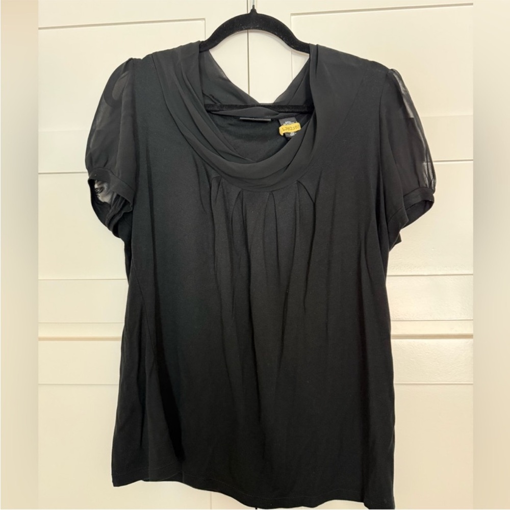 New York & Company Black Blouse with Sheer Sleeves